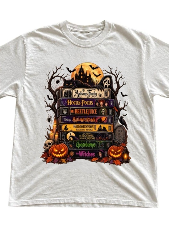 Gildan Tops - White Halloween Stack Graphic Tee with Orange & Purple Accents